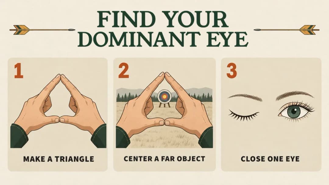 The triangle test in three steps The triangle test: make a triangle with your hands, center a far object, close one eye at a time.