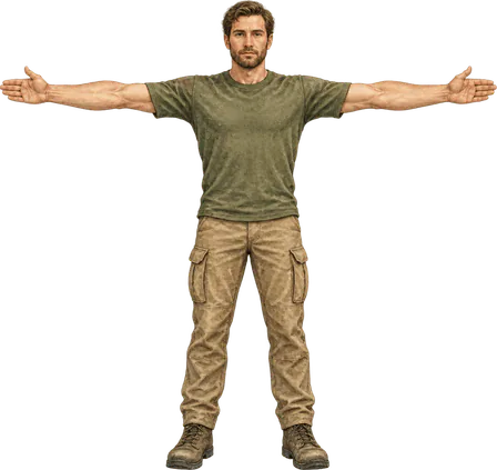 Illustration: a man standing with arms straight out to the sides